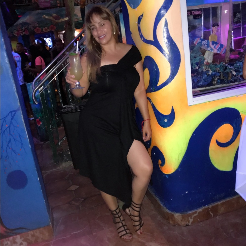 Black Midi Leg Slit Dress